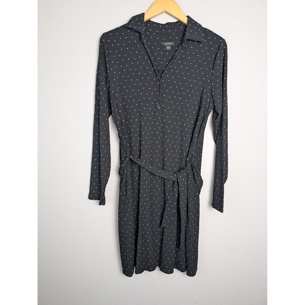 J. Jill Dress Womens M‎ Black Knee Length Shirt Dress Long Sleeve Polka Dot